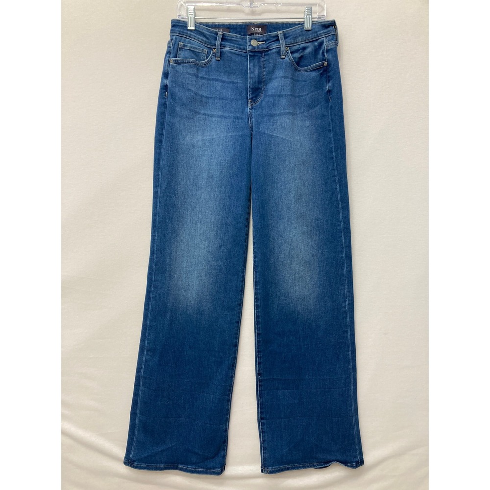 NYDJ Wide Leg Jeans size 8 Blue Medium Wash High Rise Stretch Comfy